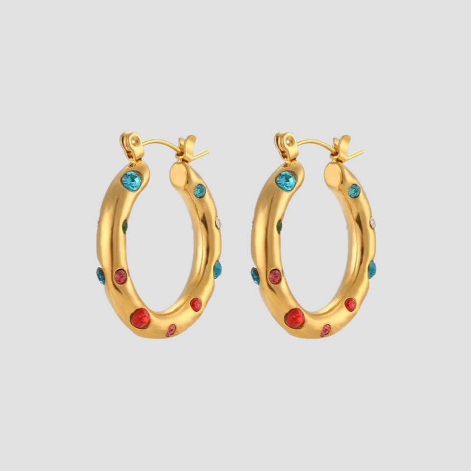 Rainbow Gemstone Hoop Earrings - GRISÉ NYC 1