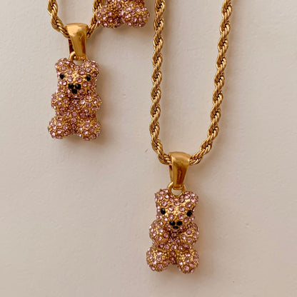 Iced Out Pink Teddy Bear Necklace - Premium Necklaces from GRISE NYC - Just $62! Shop now at GRISÉ NYC