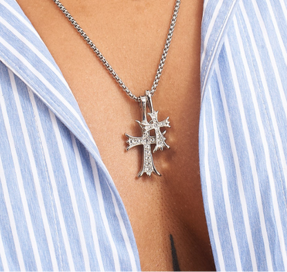 Double Cross Pendant Stainless Steel Necklace - Unisex