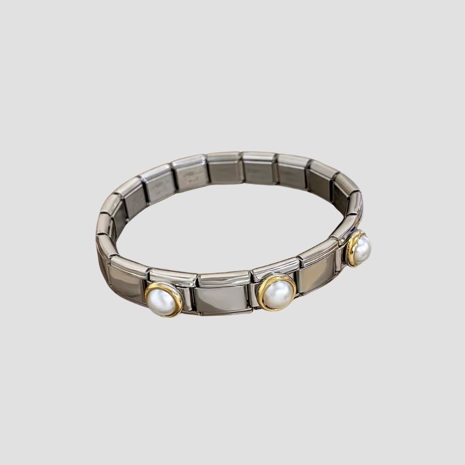 2-Tone Stainless Steel Pearl Band Bracelet