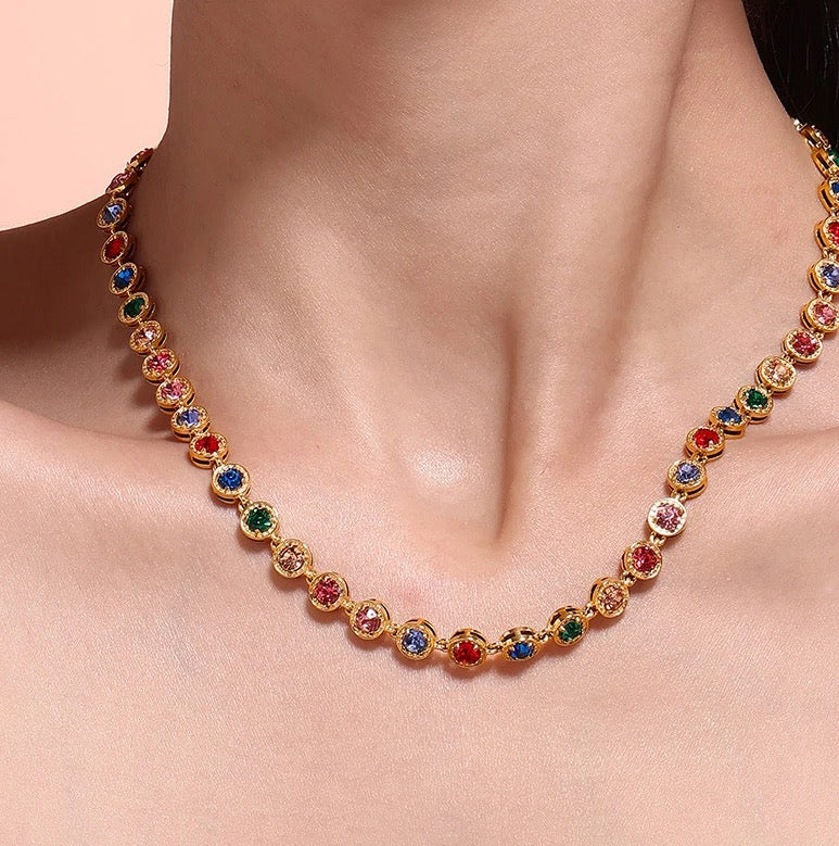 Multicolor Gemstone 18k Gold Necklace - GRISÉ NYC 2