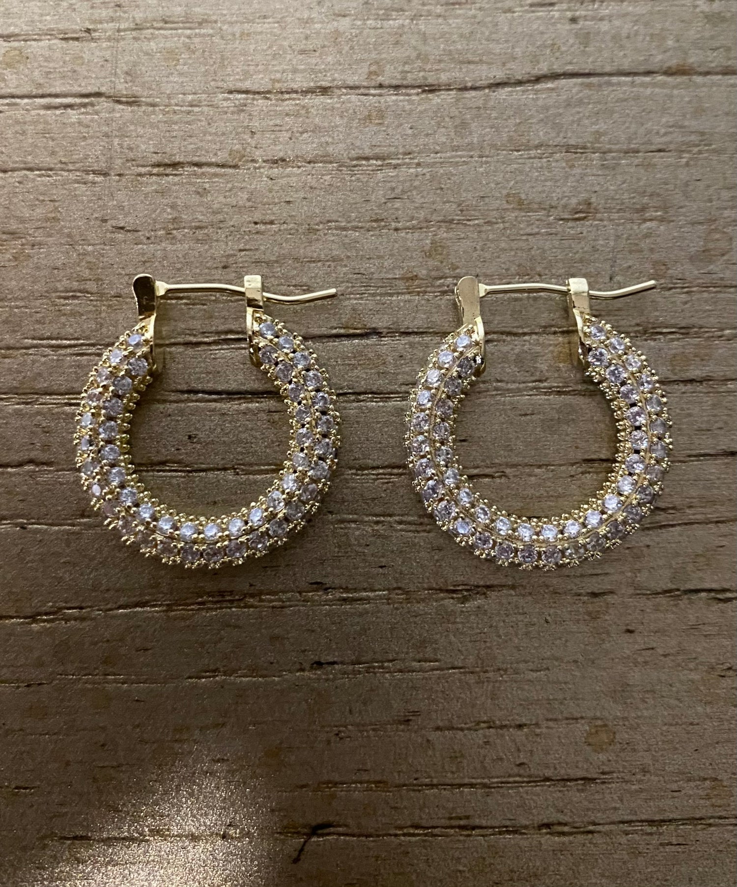 Iced Pavé 18k Gold Medium Hoop Earrings - GRISÉ NYC 3