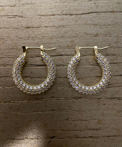 Iced Pavé 18k Gold Medium Hoop Earrings - GRISÉ NYC 3