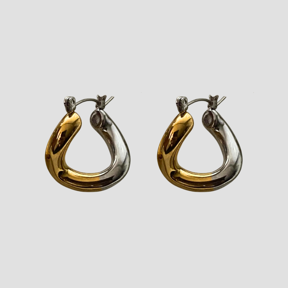 2-Tone Trapezoid Twist Hoop Earrings