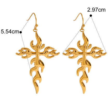 Wildfire Cross Dangle 18k Gold Earrings