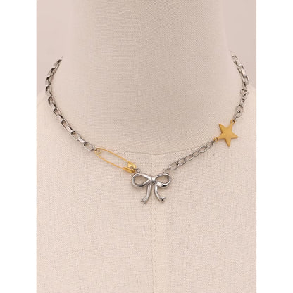 2-Tone Bow Pendant Charm Necklace - Premium Necklaces from GRISE NYC - Just $52! Shop now at GRISÉ NYC