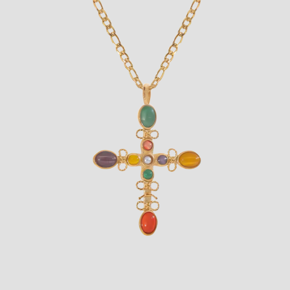 Multi Stone Cross Pendant Necklace