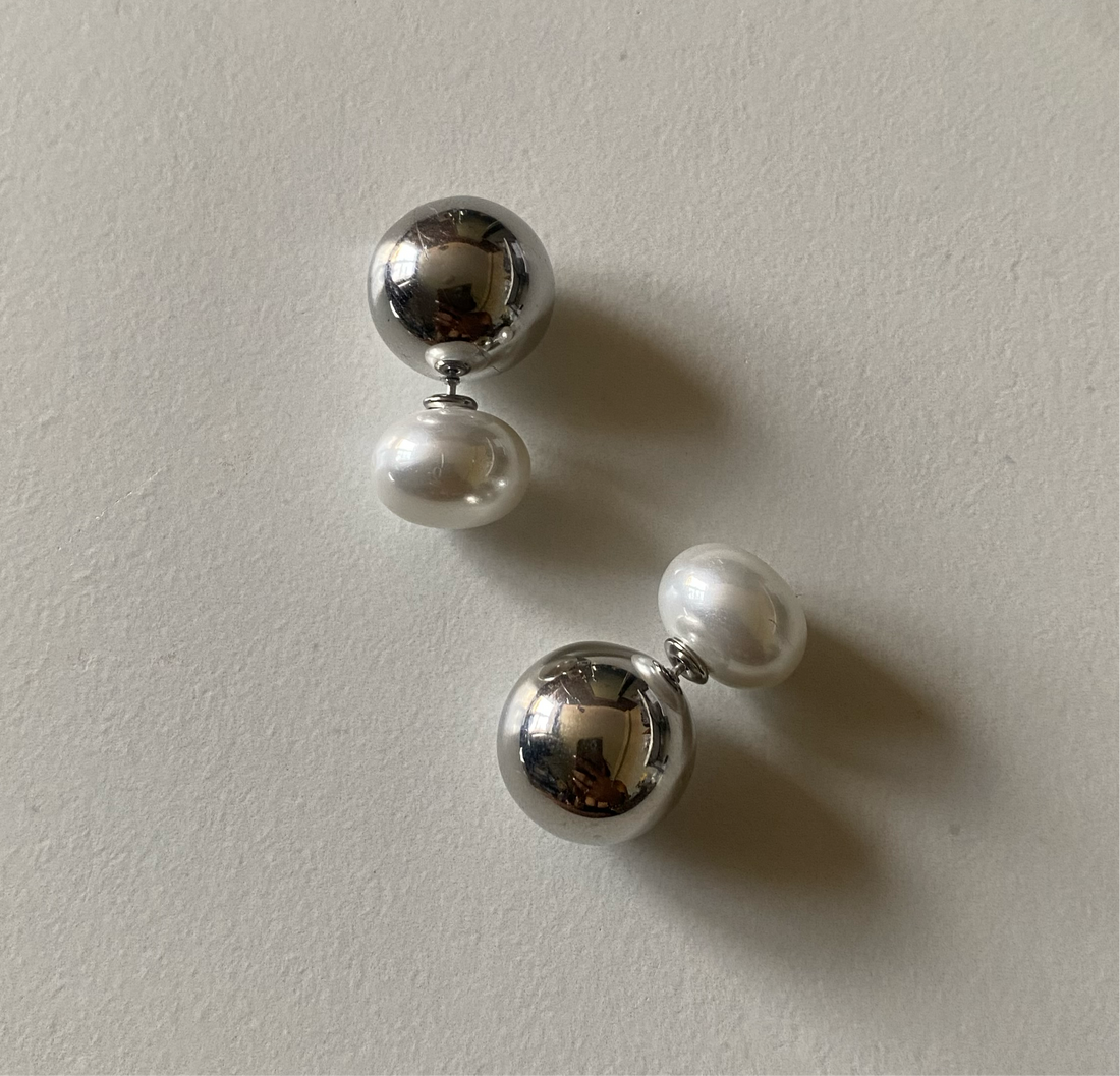 2-in-1 Pearl Stud Steel Earrings - Premium Earrings from GRISE NYC - Just $56! Shop now at GRISÉ NYC