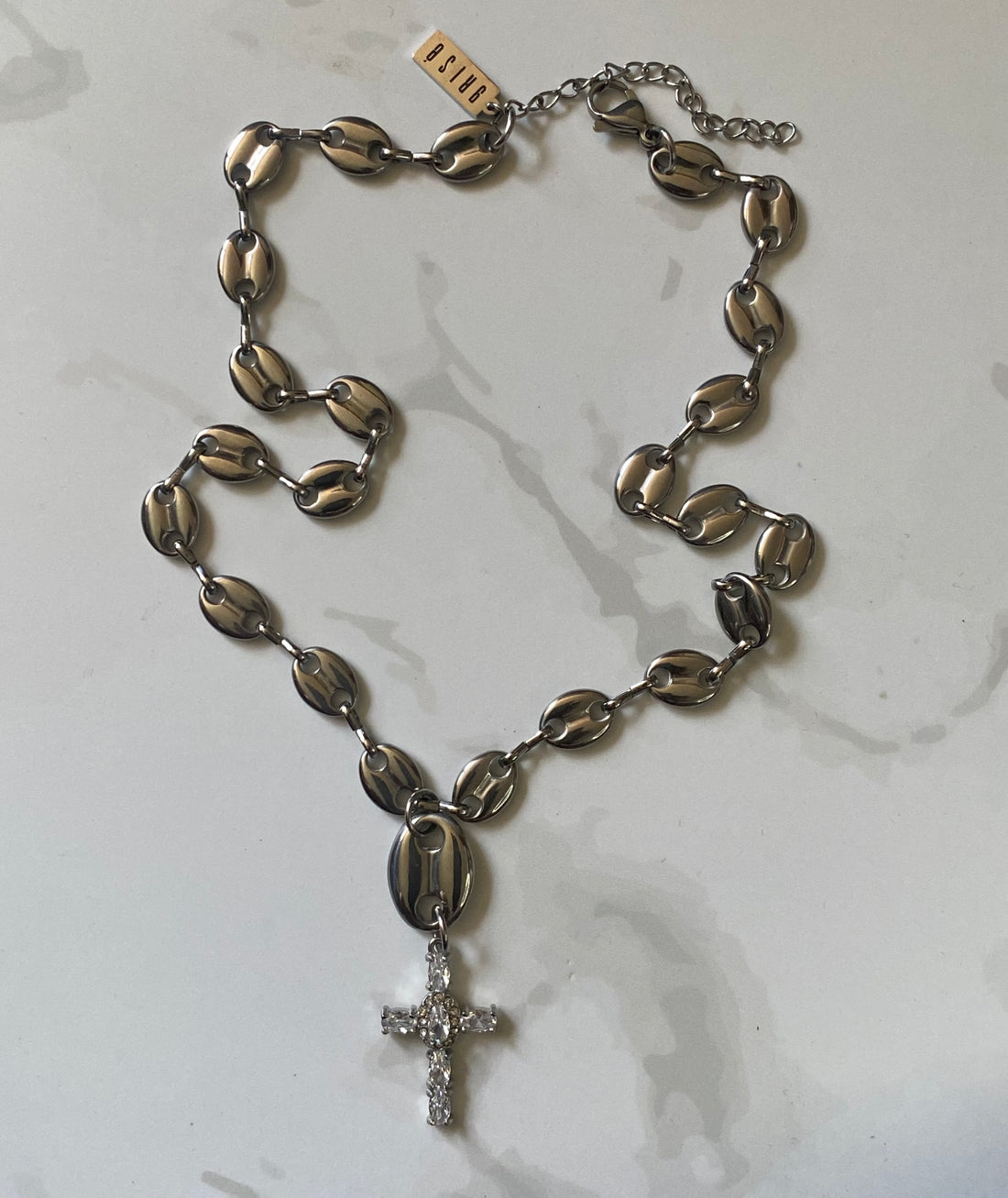 Steel Mariner Link Cross Pendant Necklace