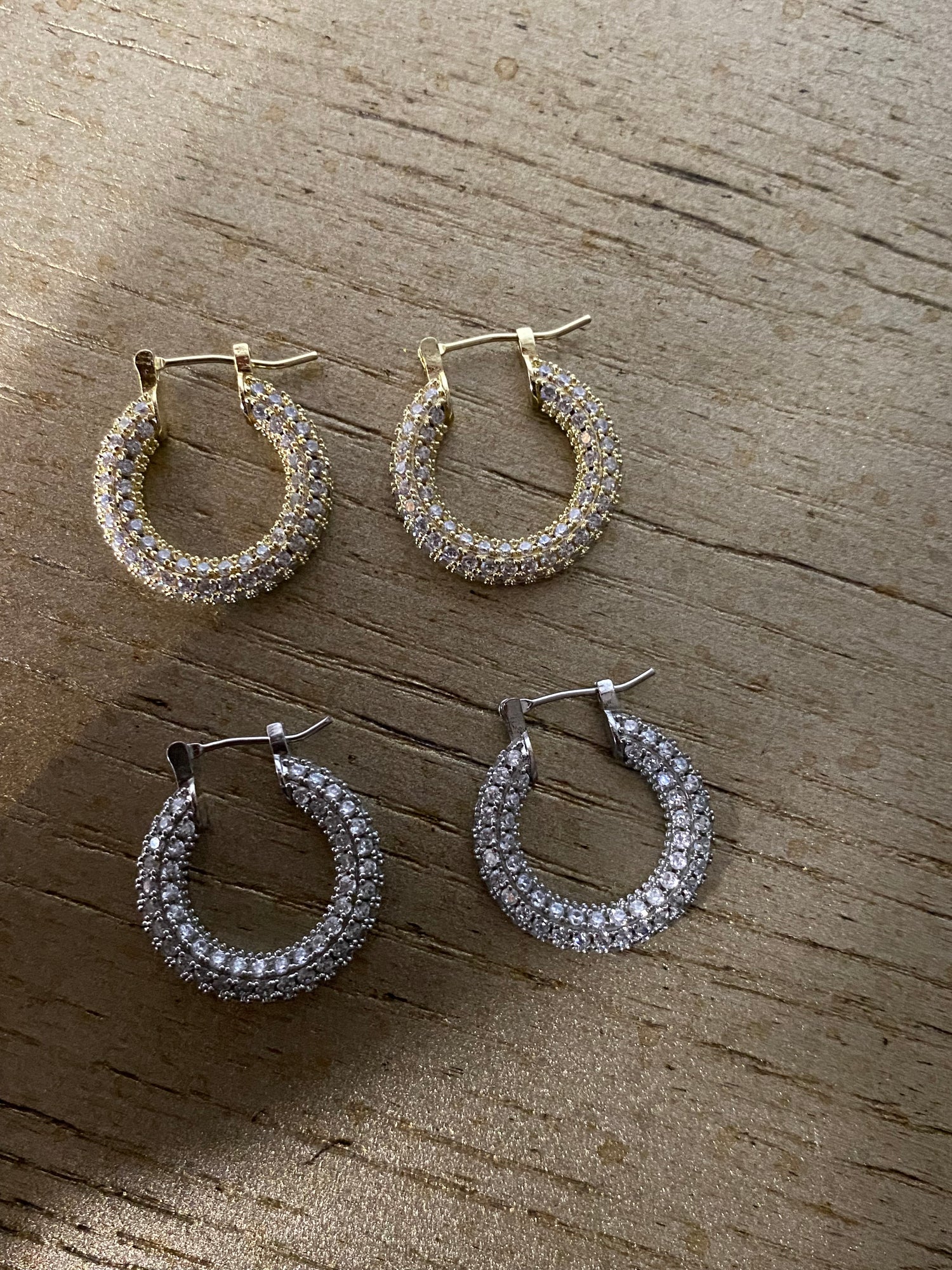 Iced Pavé 18k Gold Medium Hoop Earrings - GRISÉ NYC 4