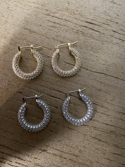 Iced Pavé 18k Gold Medium Hoop Earrings - GRISÉ NYC 4