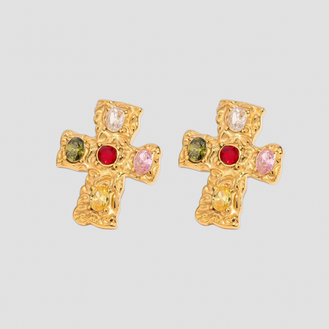 Mini Rainbow Gemstone 18k Gold Cross Earrings - Premium Earrings from GRISE NYC - Just $46! Shop now at GRISÉ NYC