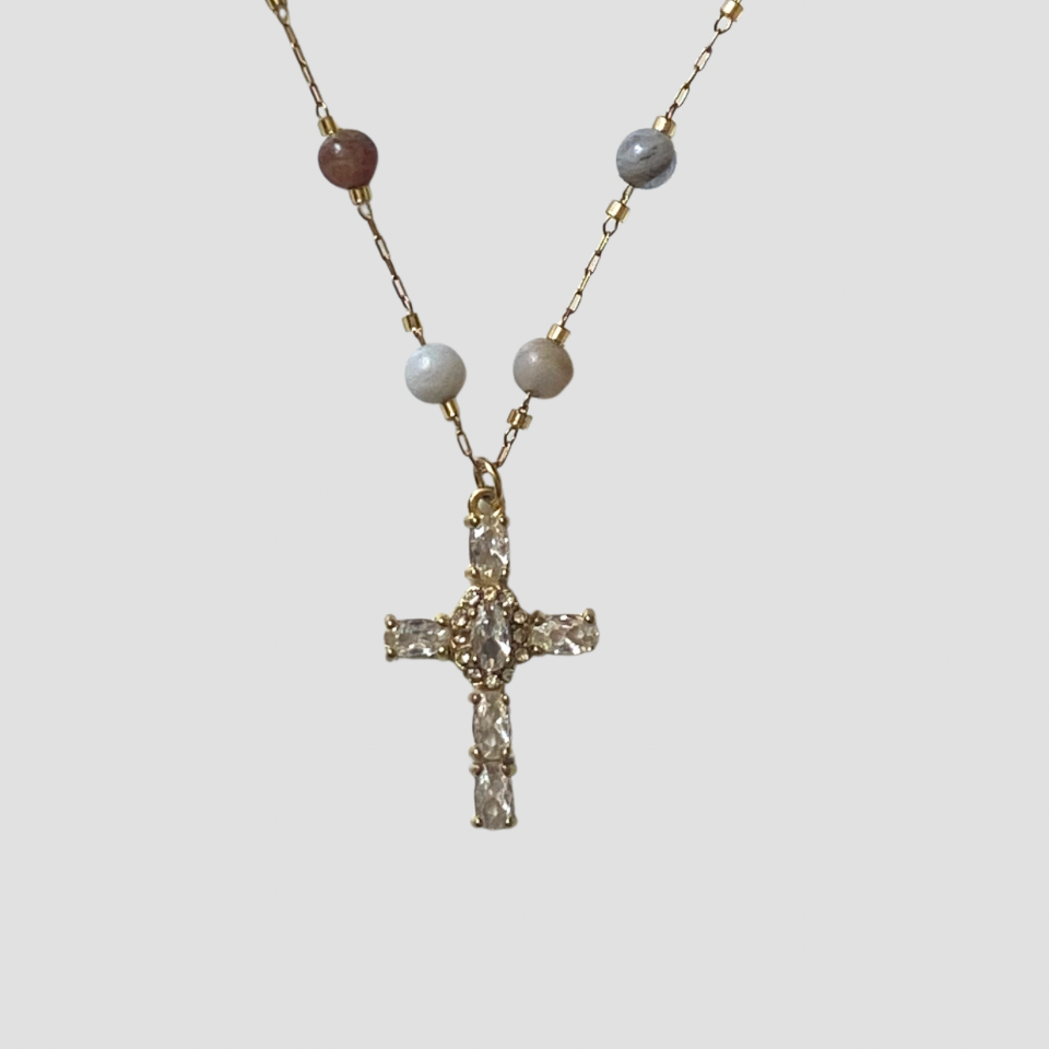 Nude Bead 18k Gold Cross Pendant Necklace