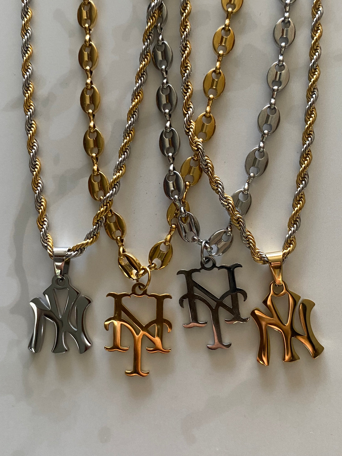 New York Yankees 18k Gold Pendant 2-Tone Rope Chain Necklace - Premium Necklaces from GRISE NYC - Just $78! Shop now at GRISÉ NYC