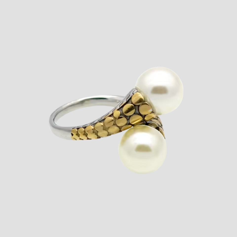 2-Tone Crossover Double Pearl Ring - Premium Rings from GRISE NYC - Just $58! Shop now at GRISÉ NYC