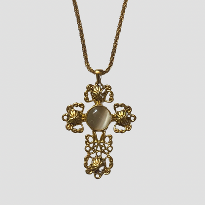 18k Gold Baroque Cross Pendant Necklace