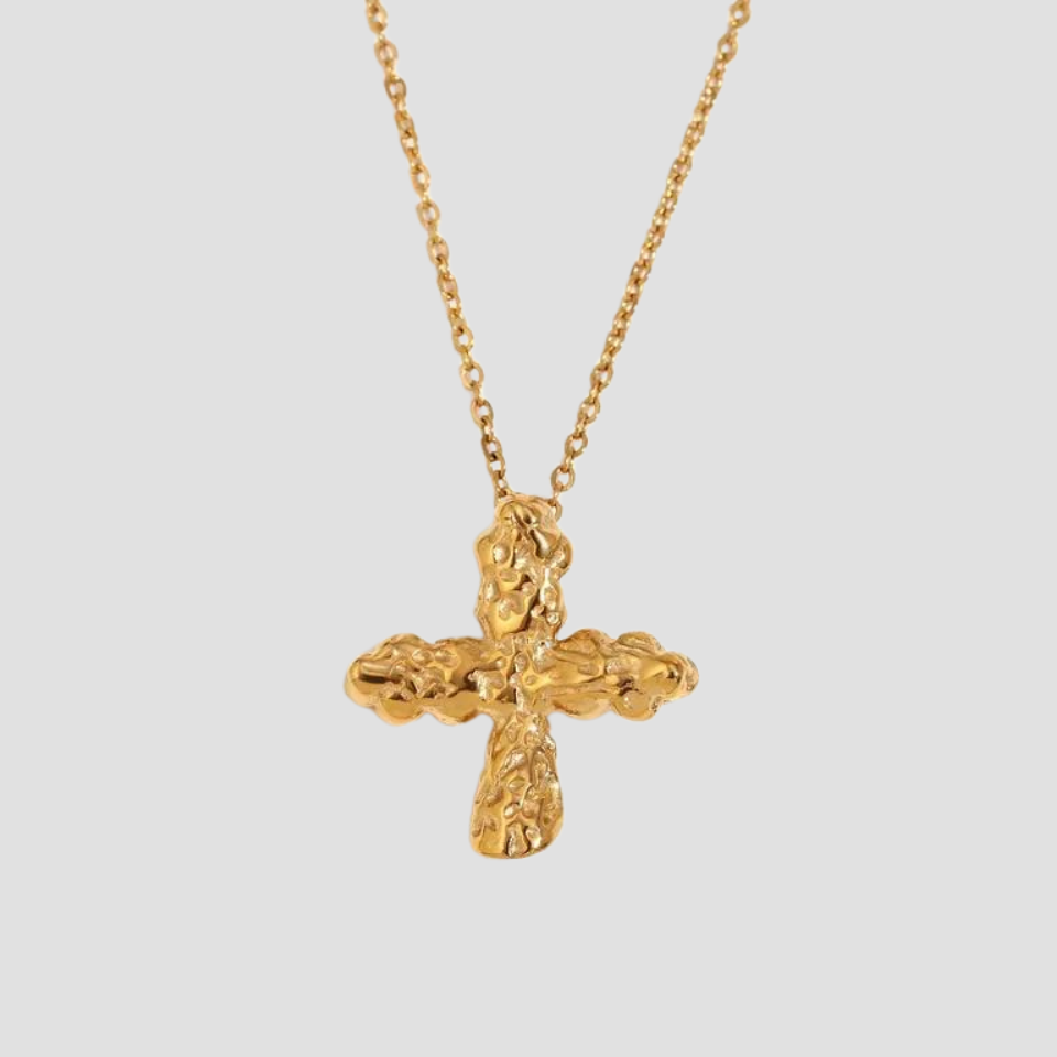 18k Gold Nugget Cross Pendant Necklace