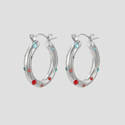 Rainbow Gemstone Steel Hoop Earrings - Premium Earrings from GRISE NYC - Just $50! Shop now at GRISÉ NYC