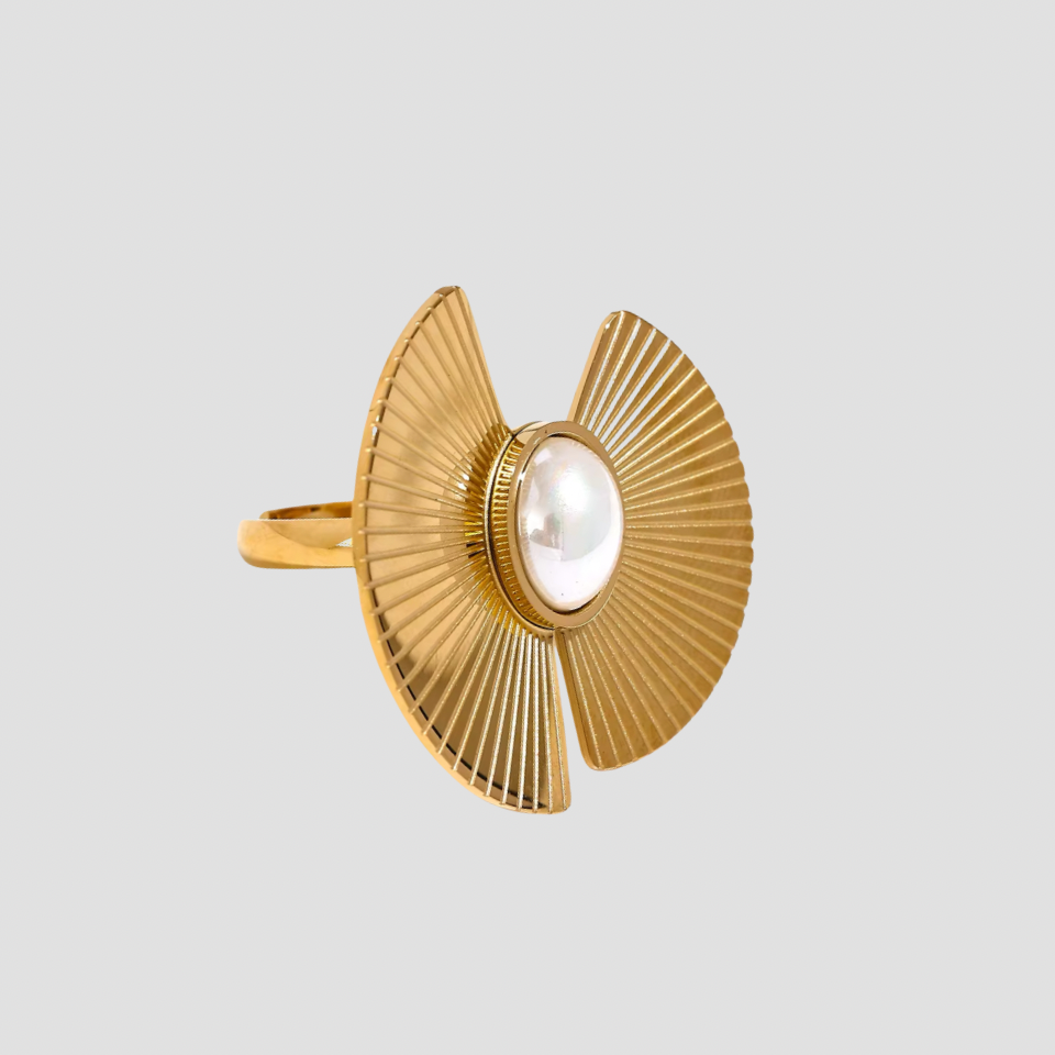 Double Fan Pearl 18k Gold Ring - Premium Rings from GRISE NYC - Just $48! Shop now at GRISÉ NYC