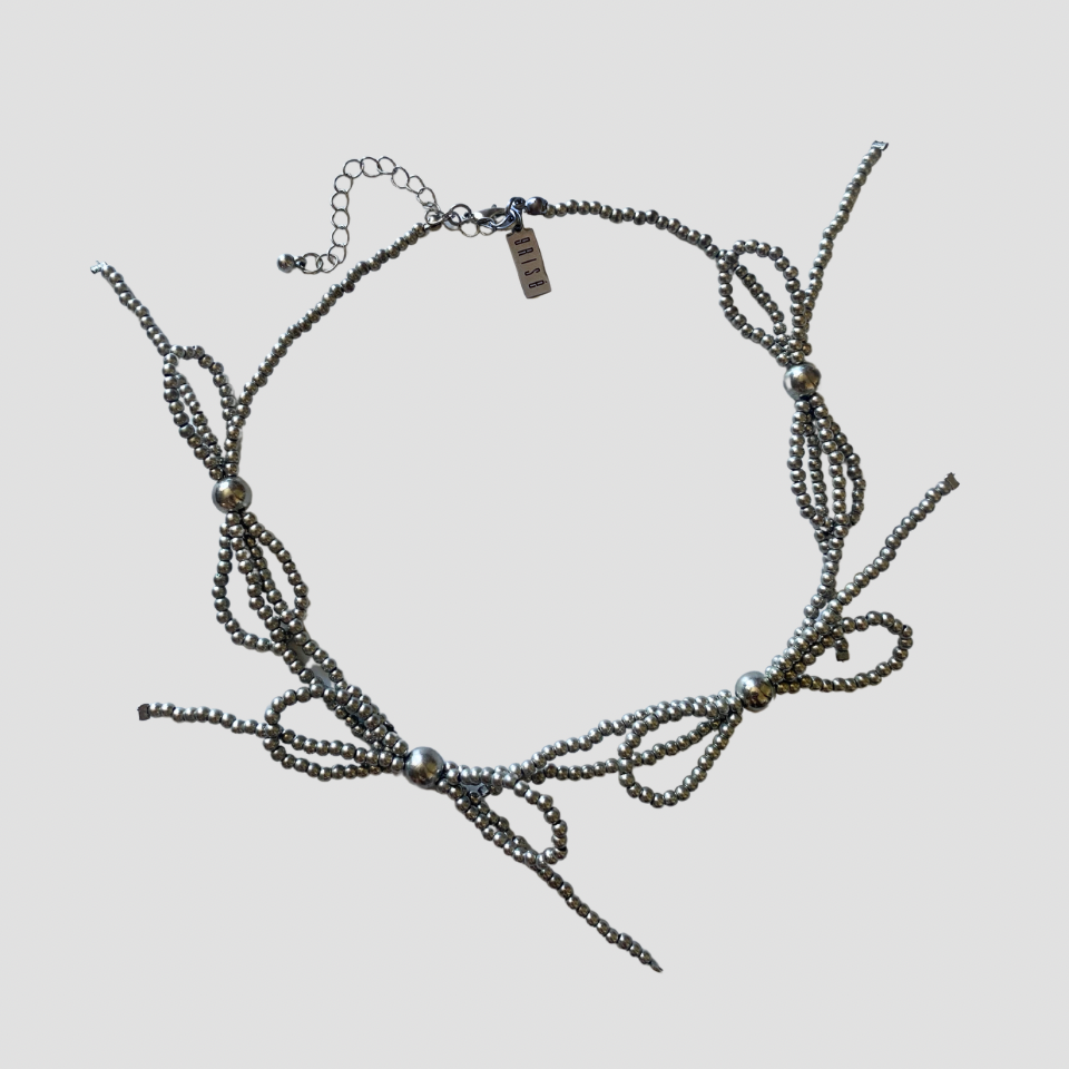 Beaded Croquette Bow Choker Necklace