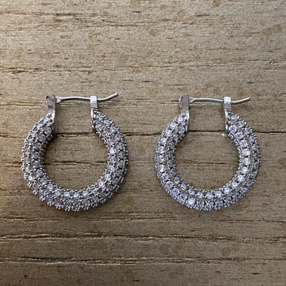 Iced Pavé Medium Steel Hoop Earrings - GRISÉ NYC 3