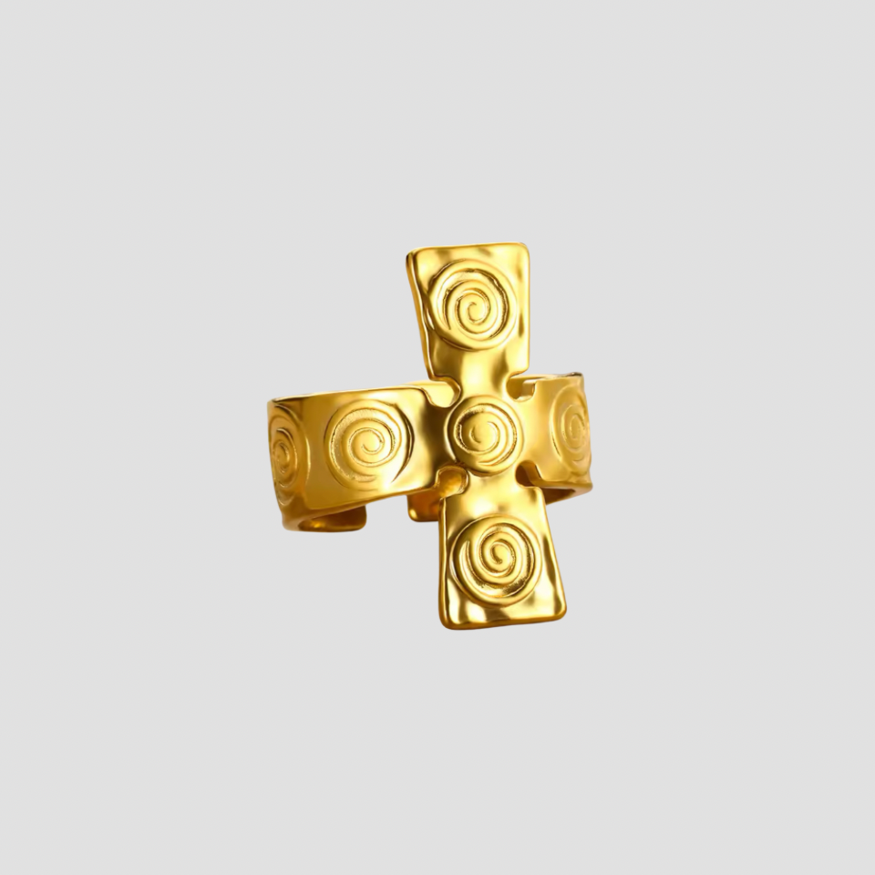 Swirled Cross 18k Gold Ring - Premium Rings from GRISE NYC - Just $46! Shop now at GRISÉ NYC