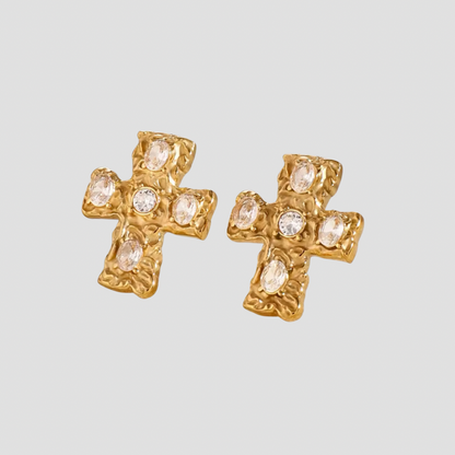 Mini Gemstone 18k Gold Cross Earrings - GRISÉ NYC 1