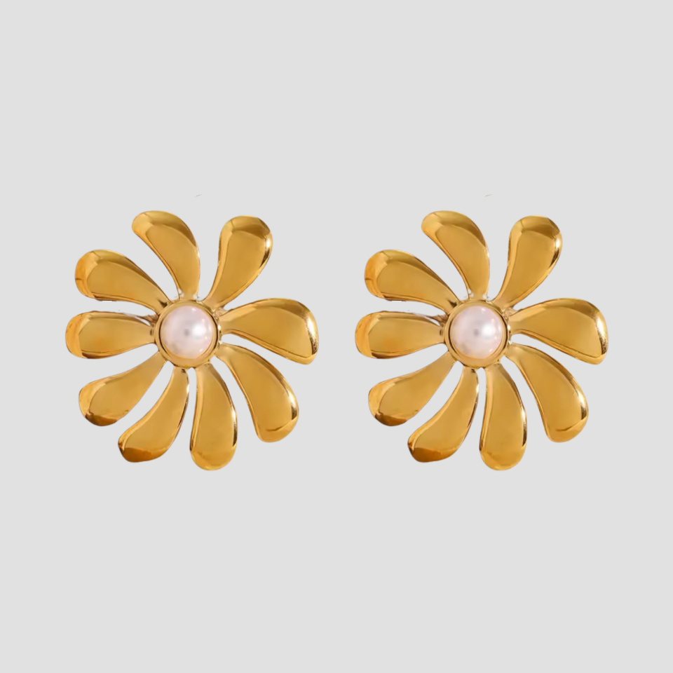 Metal Flower Pearl 18k Gold Earrings - Premium Earrings from GRISE NYC - Just $54! Shop now at GRISÉ NYC