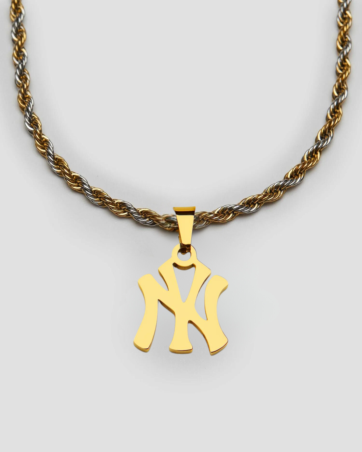 New York Yankees 18k Gold Pendant 2-Tone Rope Chain Necklace - Premium Necklaces from GRISE NYC - Just $78! Shop now at GRISÉ NYC