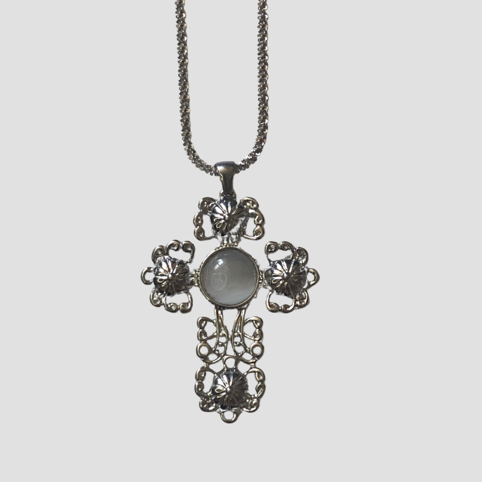 Steel Baroque Cross Pendant Necklace