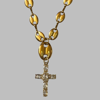 18k Gold Mariner Link Cross Pendant Necklace