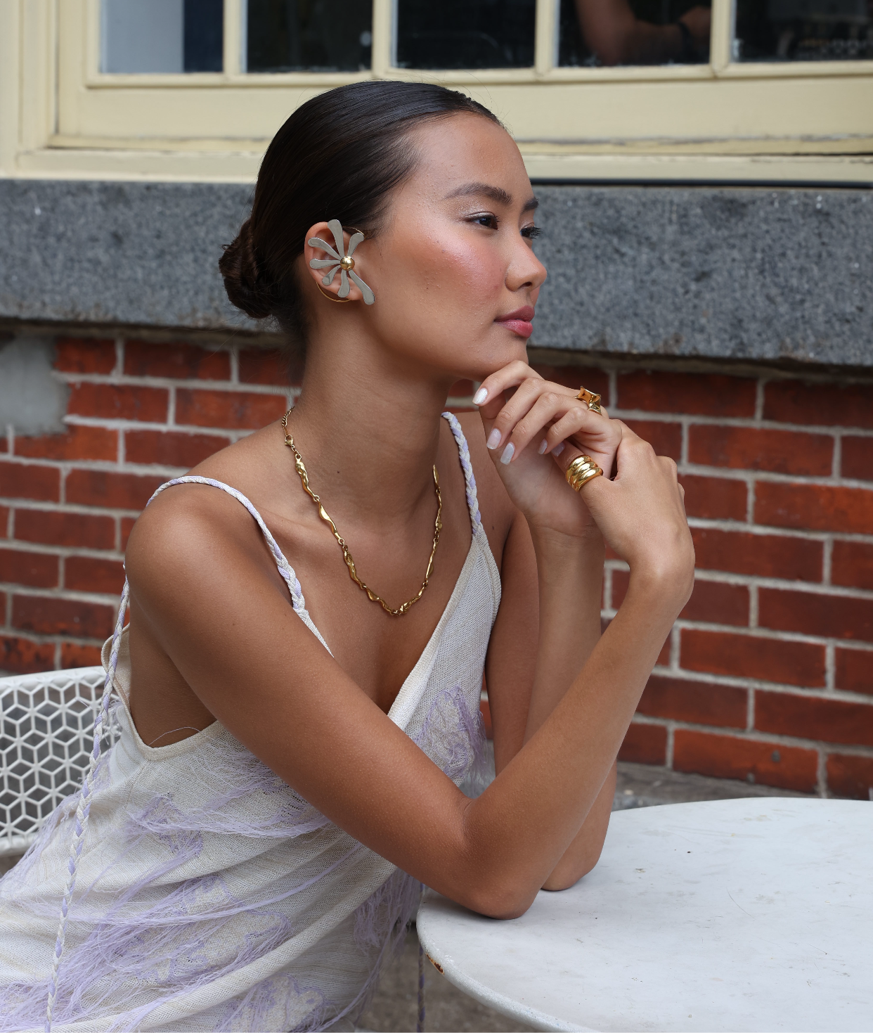 2-Tone Flower Ear-Cuff - Premium Earrings from GRISE NYC - Just $52! Shop now at GRISÉ NYC