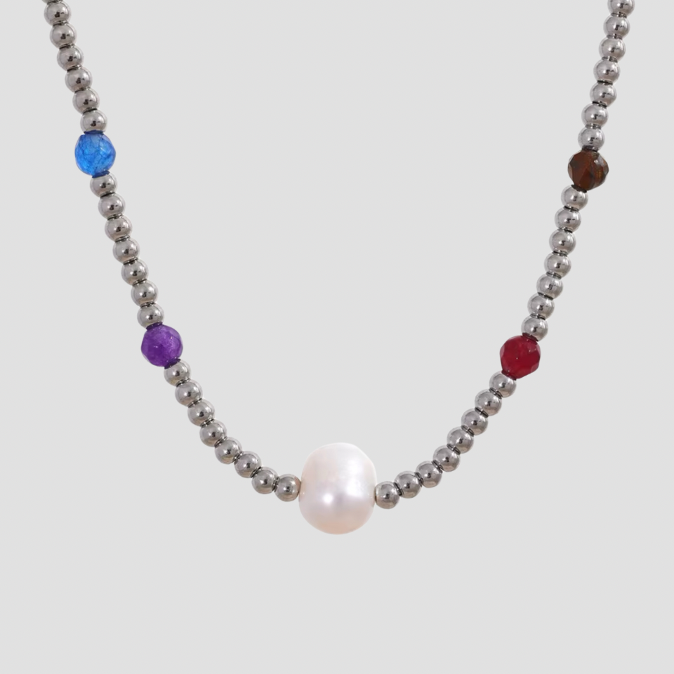 Multicolor Natural Pearl Steel Bead Necklace - GRISÉ NYC 1