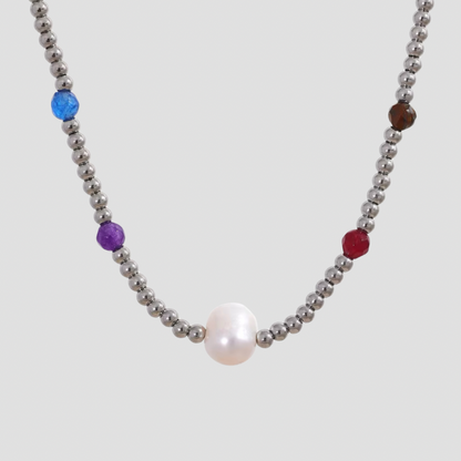 Multicolor Natural Pearl Steel Bead Necklace - GRISÉ NYC 1