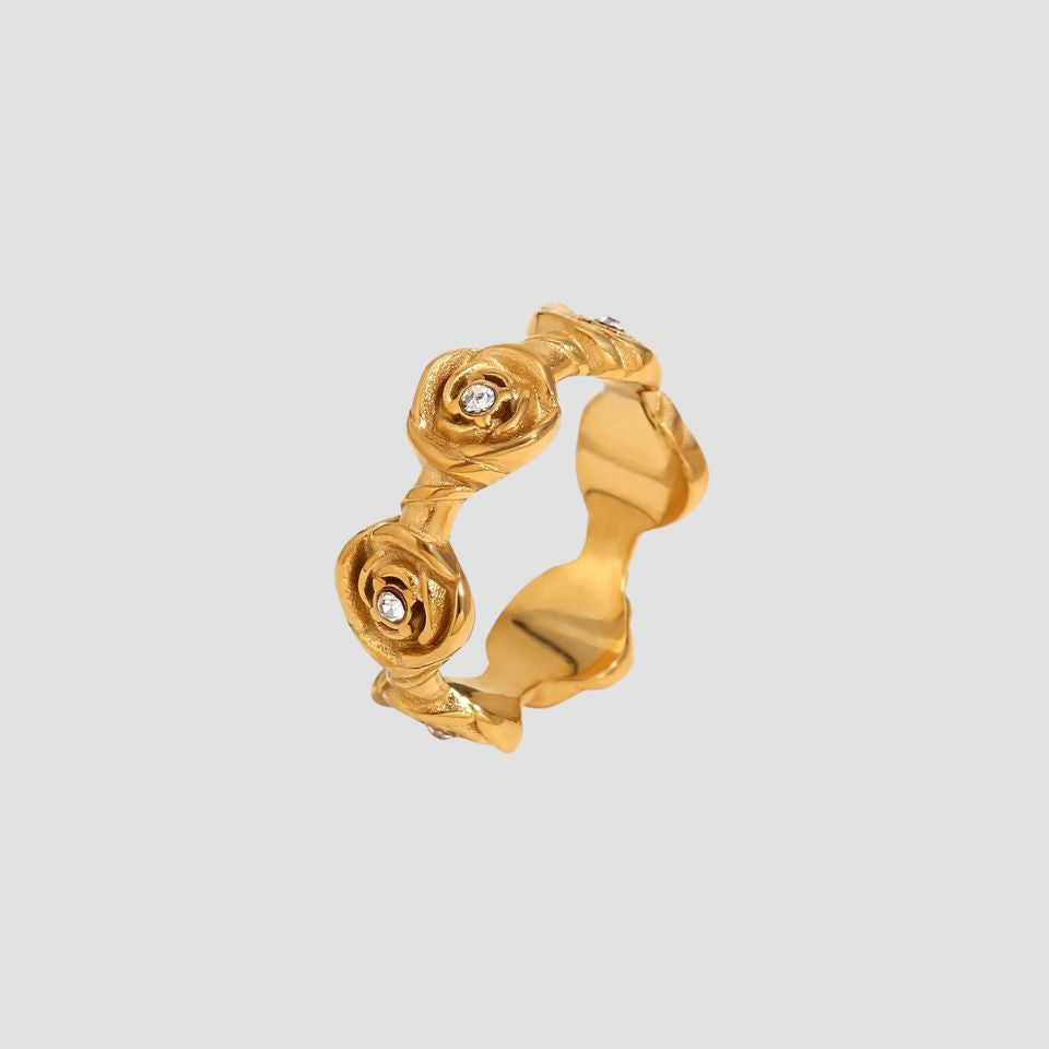 Flower Gemstone 18k Gold Band Ring