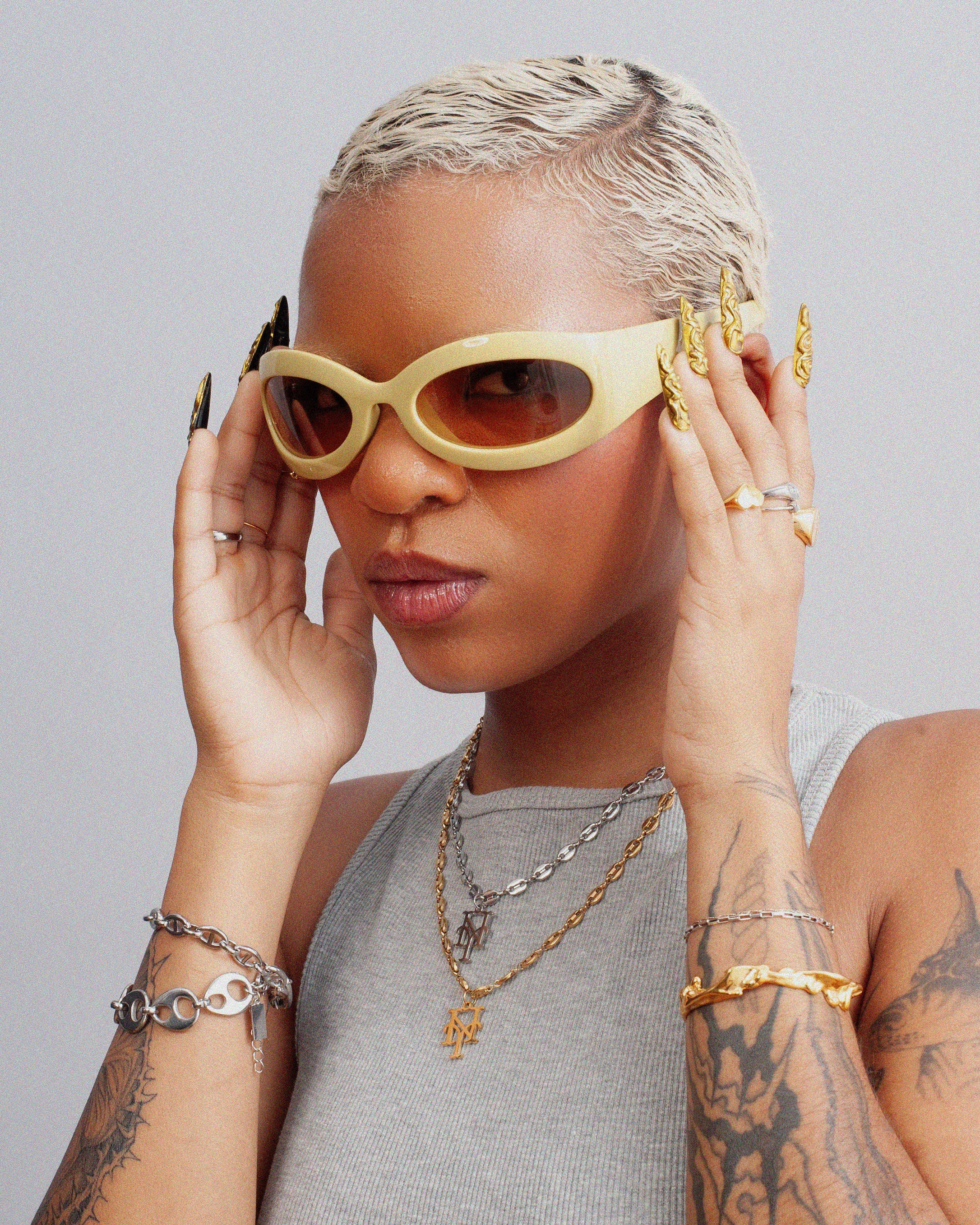 Futuristic Olive-Beige Sunglasses - GRISÉ NYC 1