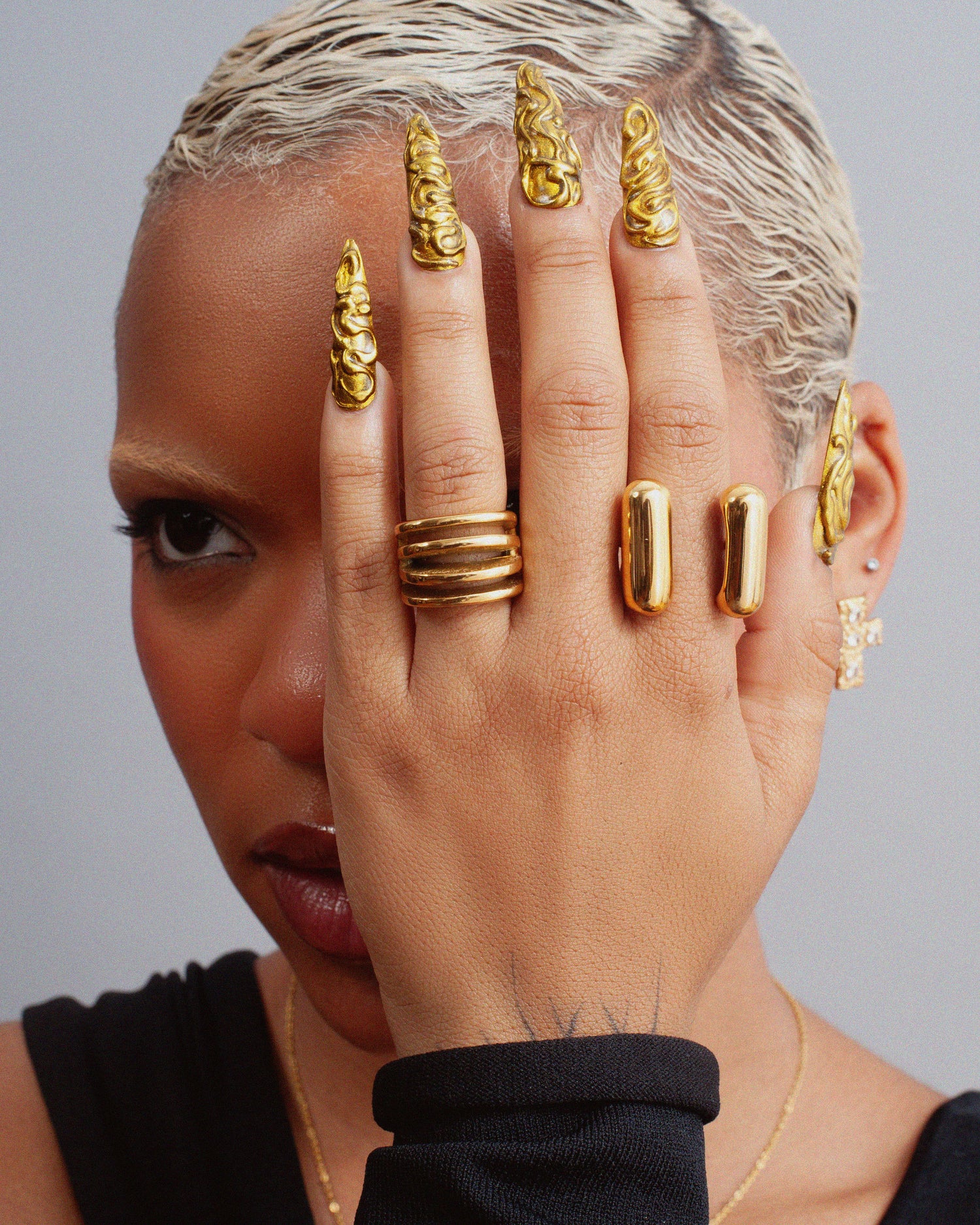 GRISÉ NYC Double Pill 18k Gold Ring &amp; 4L Layer Ring