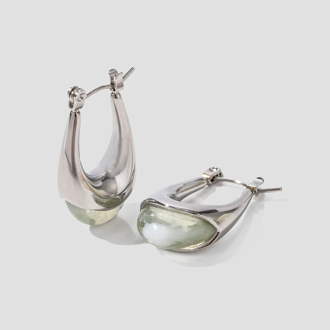 Resin Oval Earrings - Sage/Silver - GRISÉ NYC 2