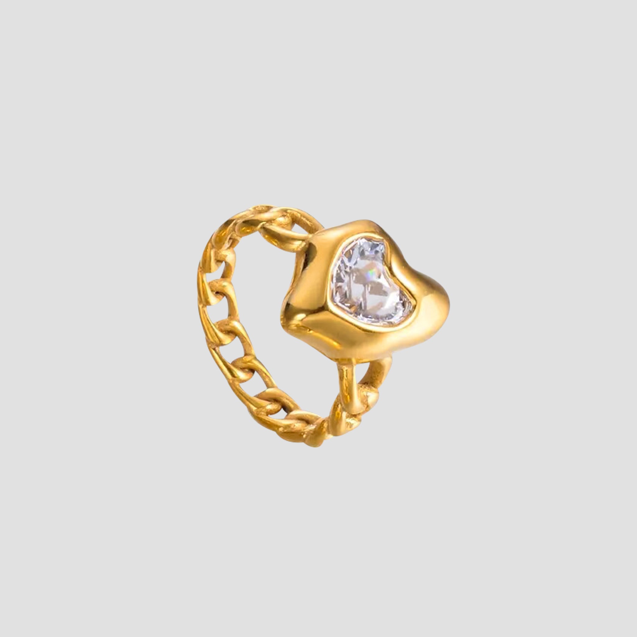 Gemstone Heart Link 18k Gold Ring - GRISÉ NYC 