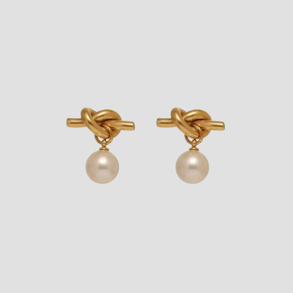 Knot Pearl 18k Gold Dangle Earrings - Premium Earrings from GRISE NYC - Just $52! Shop now at GRISÉ NYC