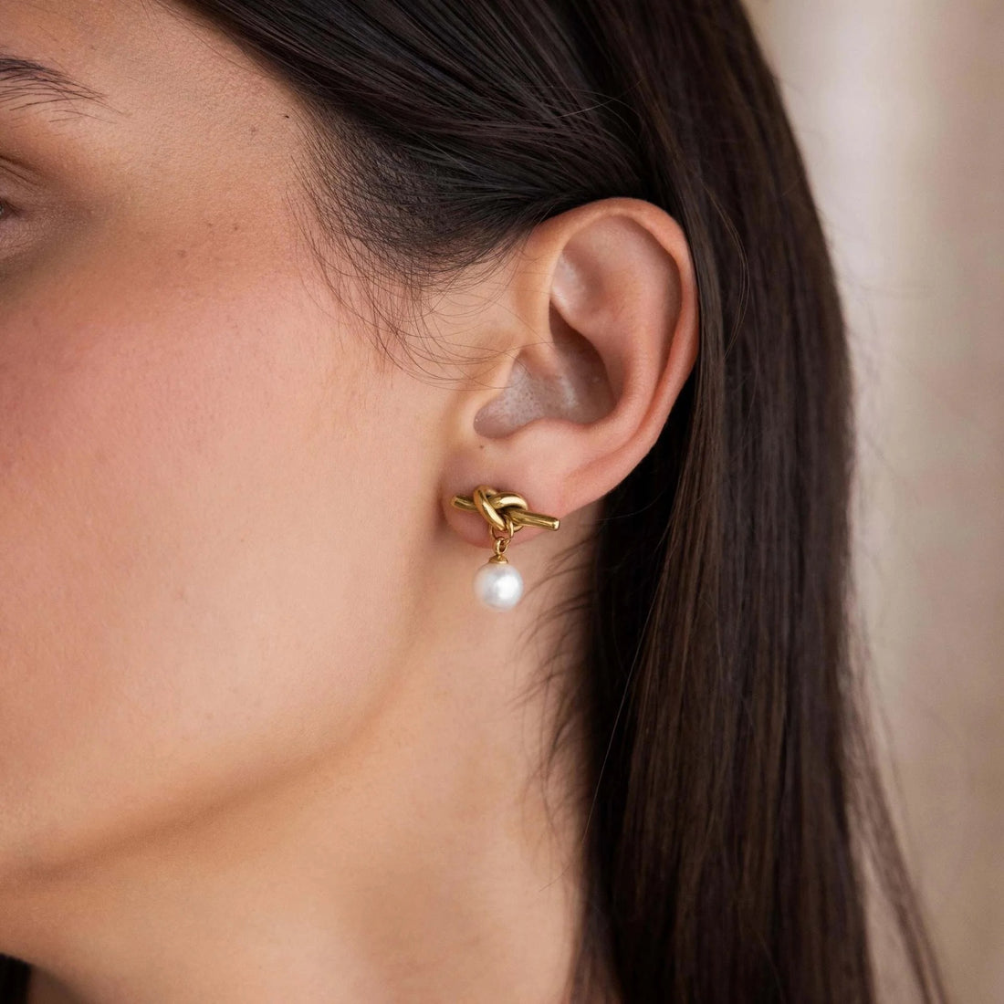 Knot Pearl 18k Gold Dangle Earrings - Premium Earrings from GRISE NYC - Just $52! Shop now at GRISÉ NYC