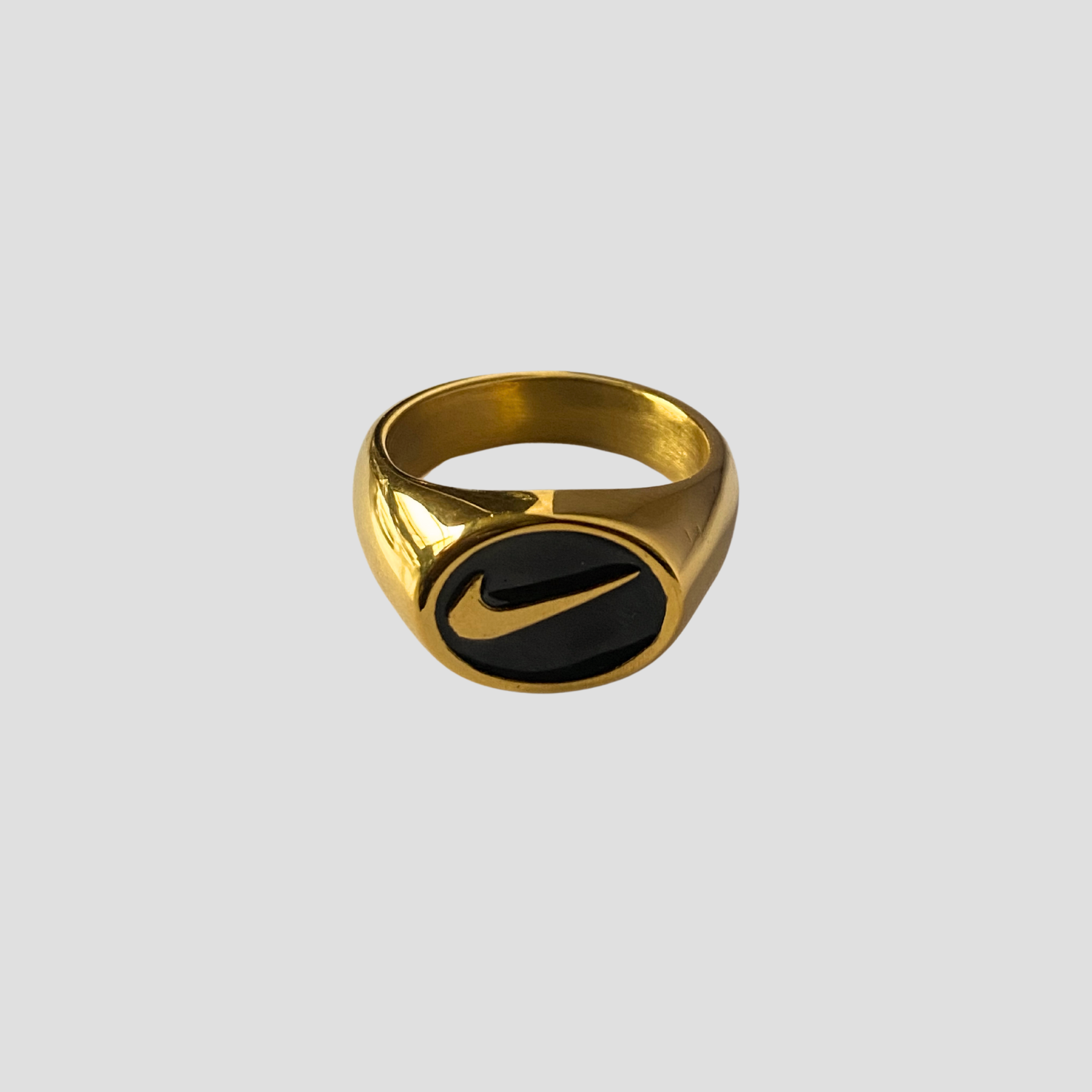 Just Do It 18k Gold Oval Ring - Black Enamel