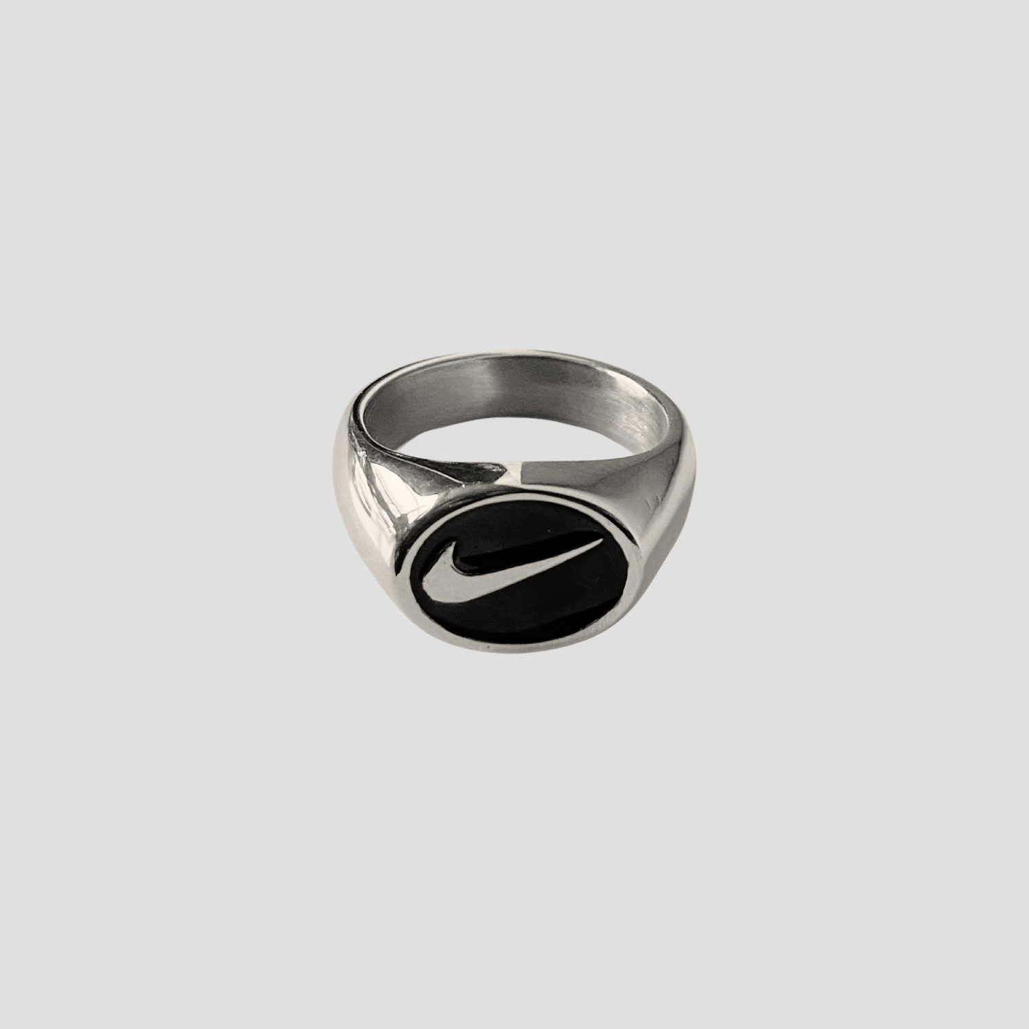 Just Do It Stainless Steel Oval Ring - Black Enamel