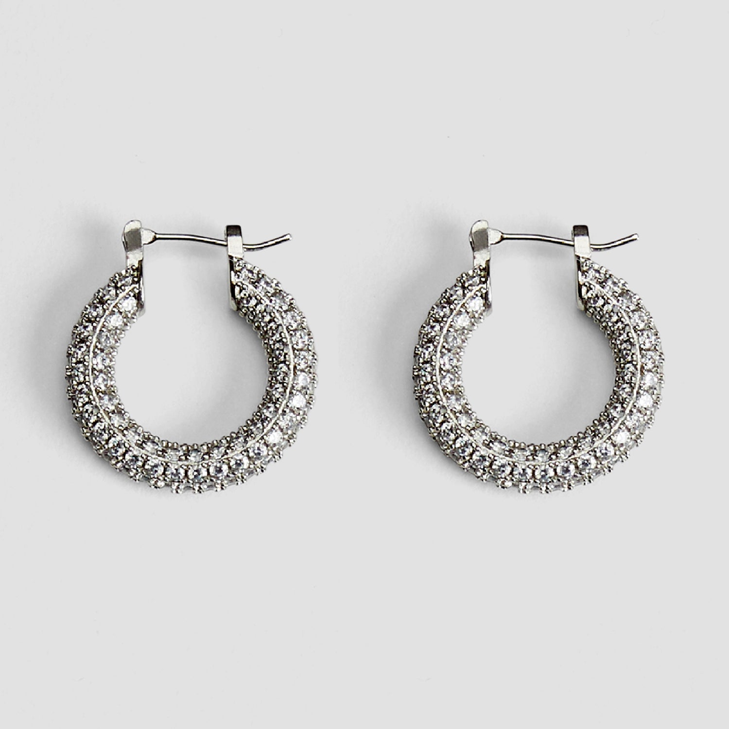 Iced Pavé Medium Steel Hoop Earrings - GRISÉ NYC 1