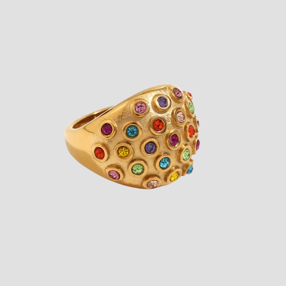 Rainbow Gemstone Dome 18k Gold Ring - GRISÉ NYC 1