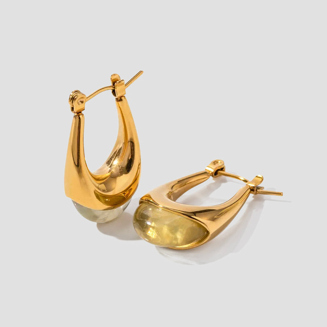 Resin Oval Teardrop Earrings - Sage/Gold - GRISÉ NYC 2