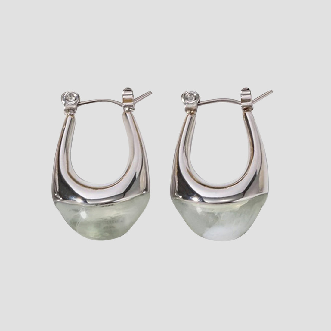 Resin Oval Earrings - Sage/Silver - GRISÉ NYC 1