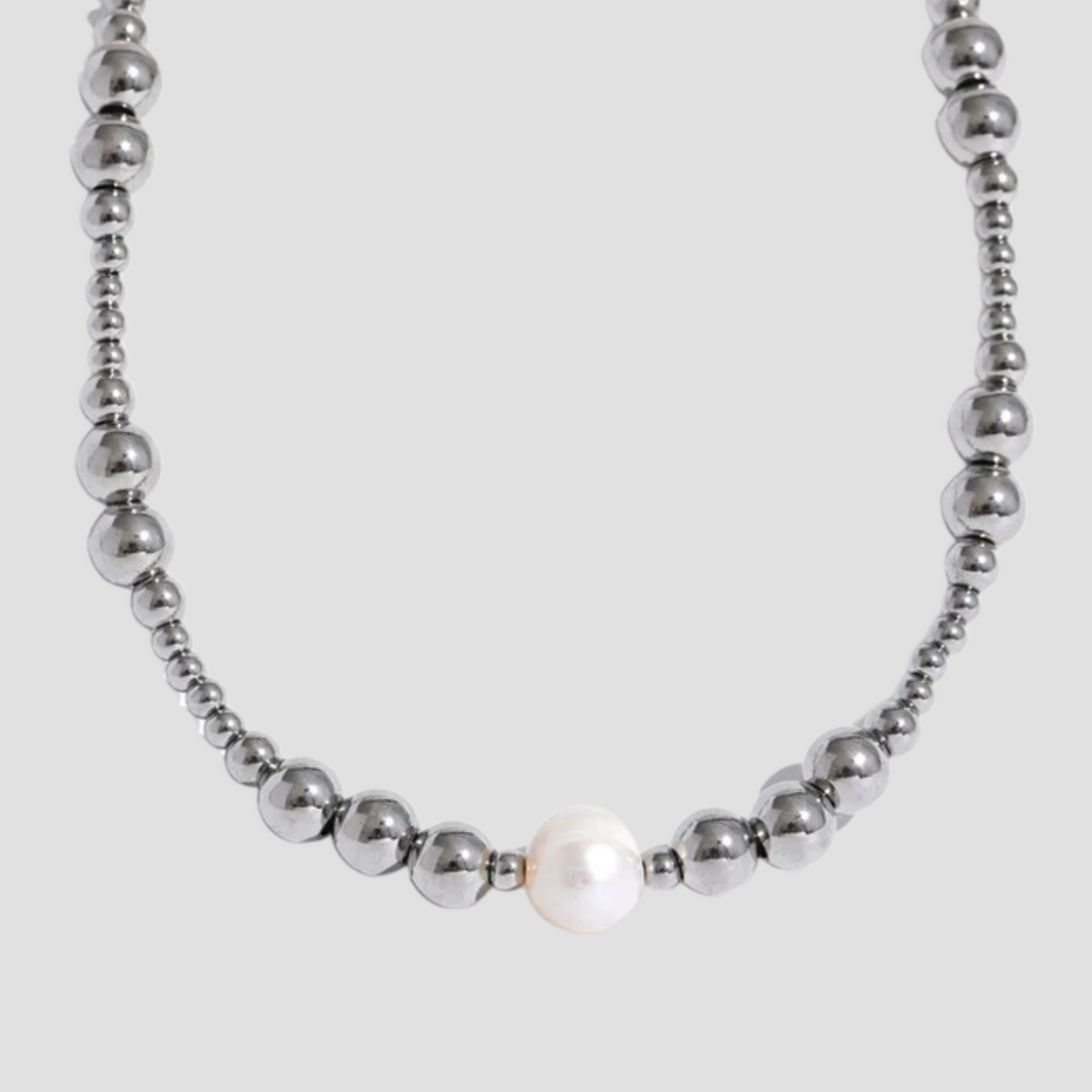 Single Freshwater Pearl Steel Bead Necklace - GRISÉ NYC 1