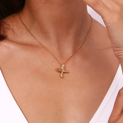 18k Gold Nugget Cross Pendant Necklace