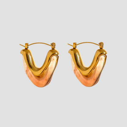 Tortoise Resin V-Shape 18k Gold Earrings